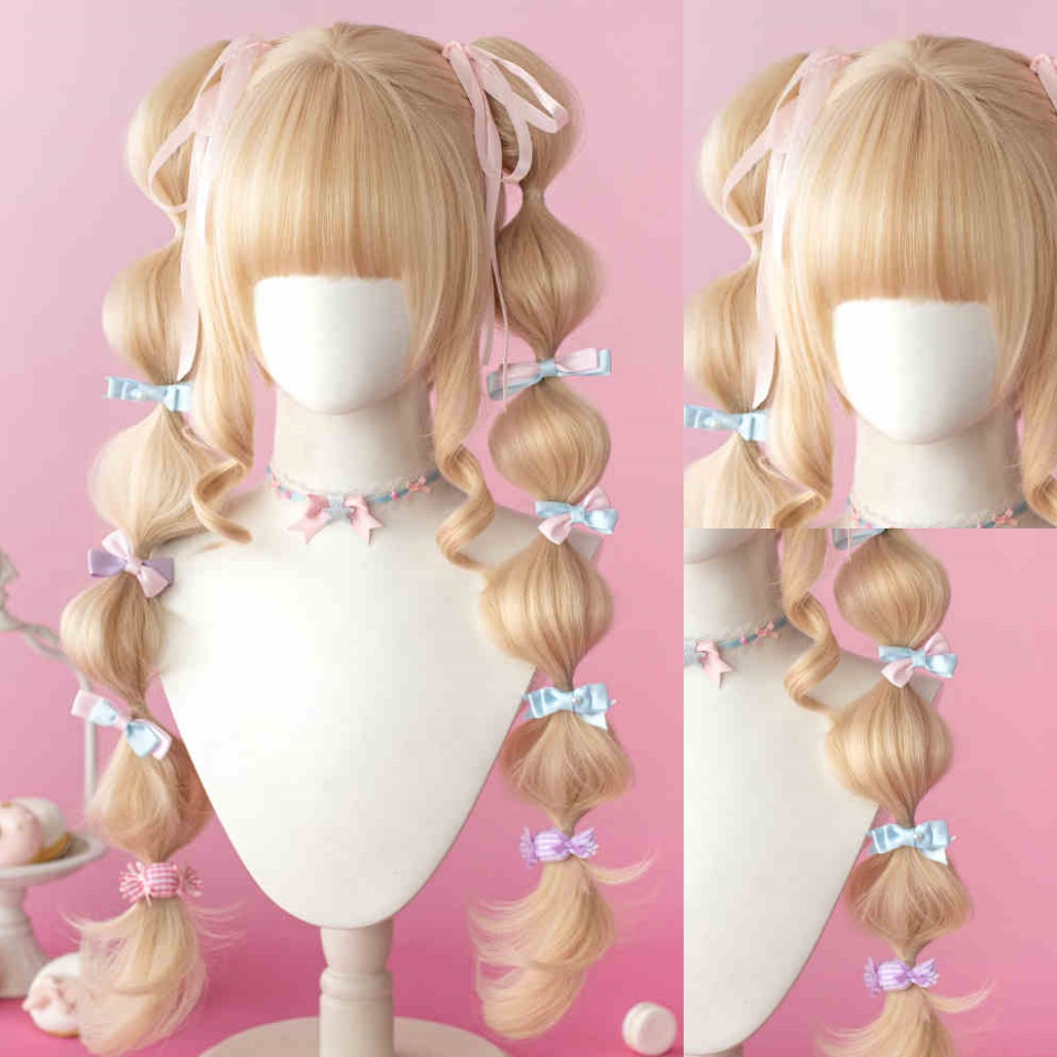 Olacare lockig lång vågig rosa blond syntetperuk med spets framtill och fluffig lugg lämplig för dagligt bruk: P27/613