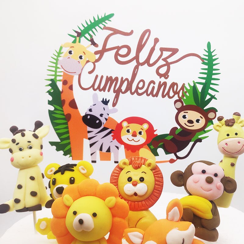 Cute Cartoon Animal Cake Topper Lion panda elephant jungle Cupcake Topper For Festive Farm Birthday Party Dessert Decor