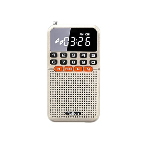 Mini przenośne Radio Bluetooth 5.0 FM podwójna antena kieszonkowy odbiornik radiowy karta TF do głośnika odtwarzacz muzyki z latarką LED: Pomarańczowy