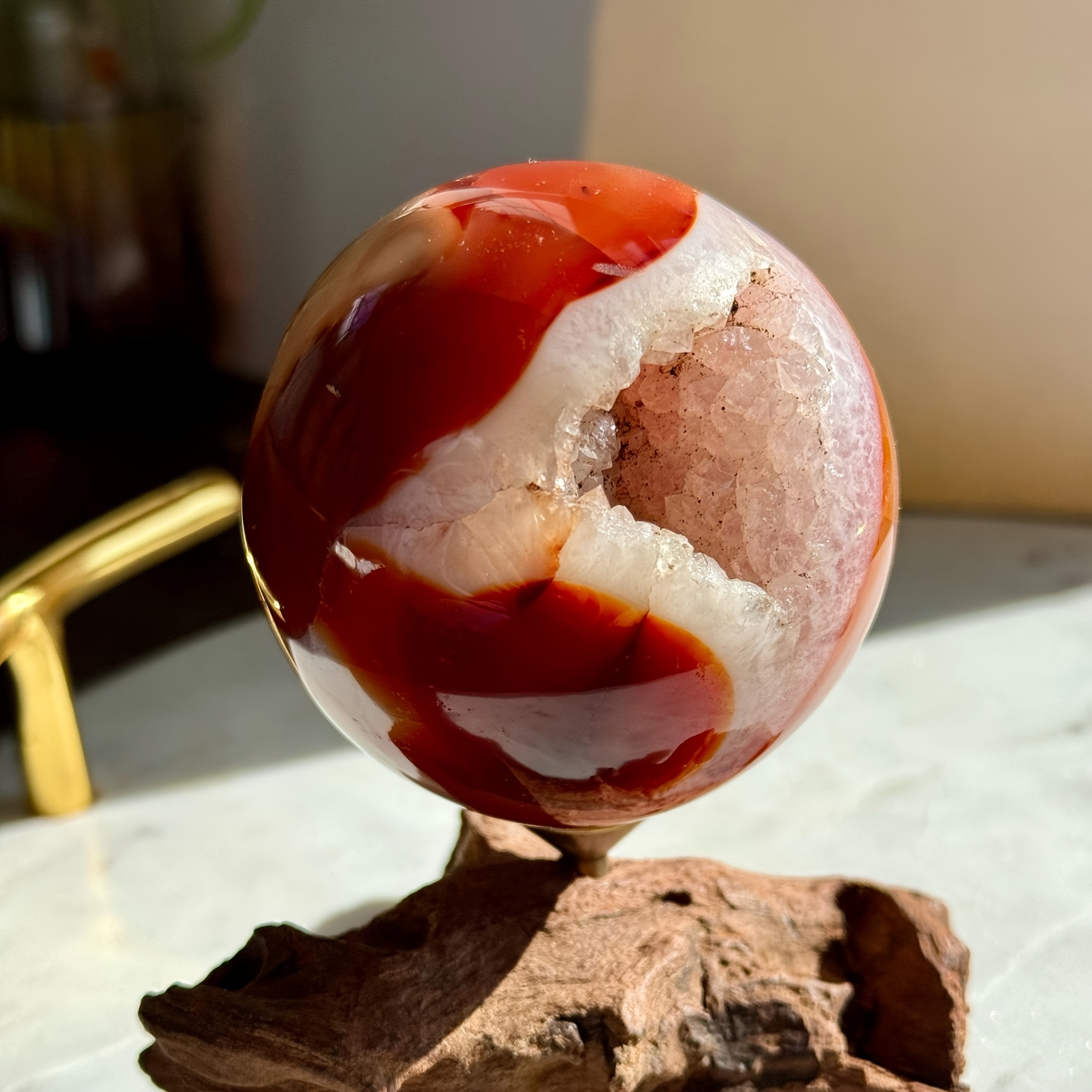 1 x rote rote Quarz-Quarzkugel – hohle glatte Oberfläche, glänzende Oberfläche, einzigartige Heimdekoration und für Halloween, Weihnachten