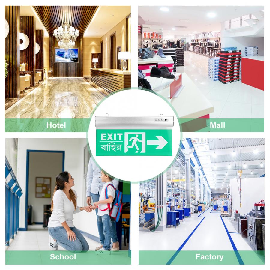 LED Exit Sign PMMC Emergency Safety Evacuation Light Indicator Bengali + English 220V Exit Indicator