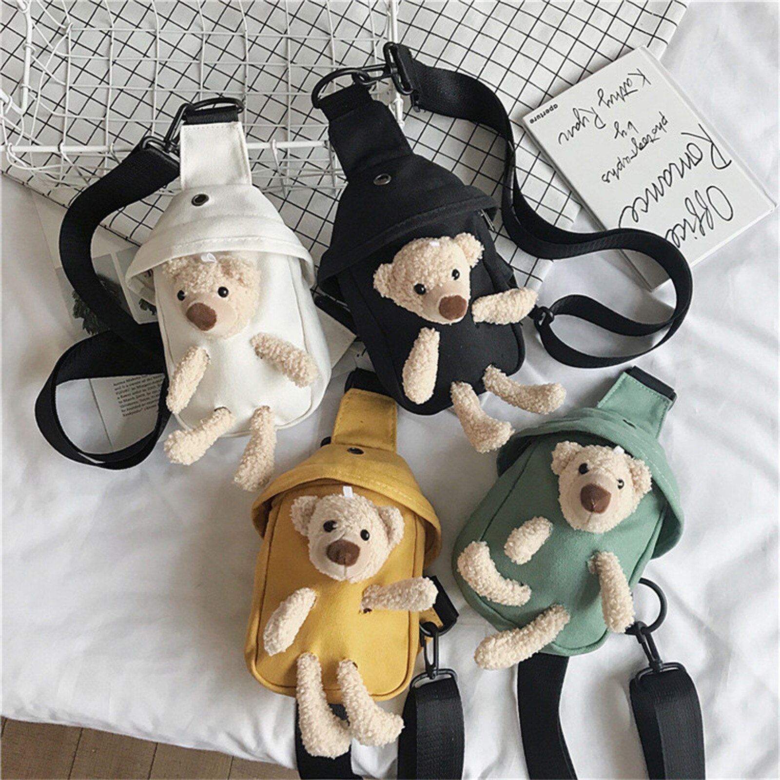 Borst Crossbody Tas Vrouwen Taille Verpakking Canvas Taille Tas Wilde Stijl Rits Crossbody Teddybeer Voor Camping En Wandelen # m3