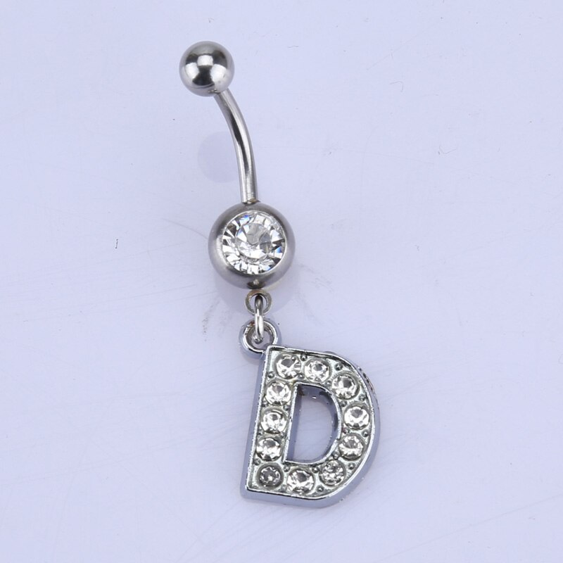 26 brief Een om M stijl Charmant Piercing Crystal Rhinestone Ingelegd Navel Navel Ring rvs sieraden: D