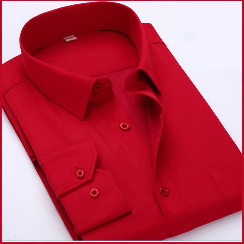 In the spring of men's big red long sleeve shirt young married pure color shirt