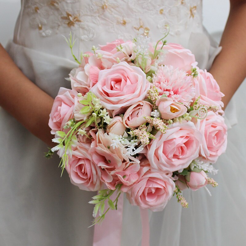 Lilla pæon brudebuketter bryllup blomster kunstige bryllup buket de mariage rose: Lyserød