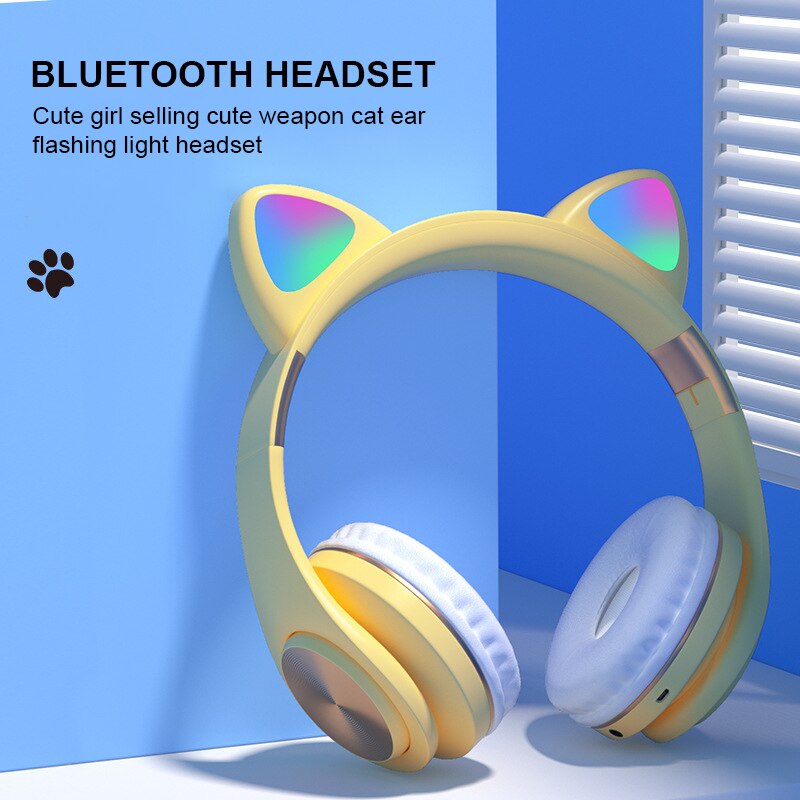 RGB flash light cute cat ear wireless headphones noise reduction headset Bluetooth children's headset with microphone for phone