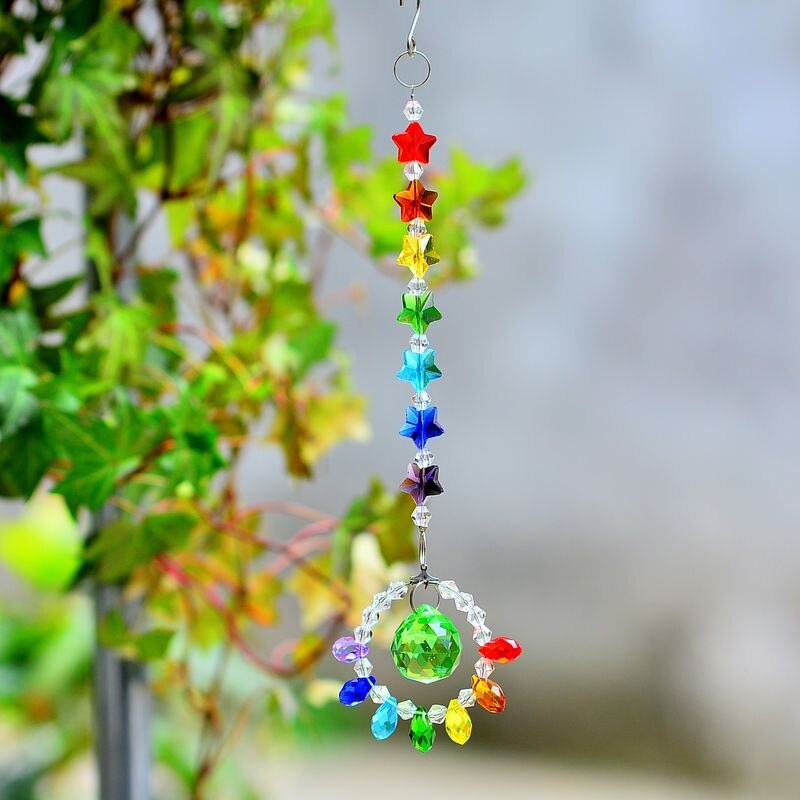 Kainai Chakra Rainbow Star Suncatcher Crystal Prisma Venster Opknoping Kristal Auto Charm Rainbow Decaration Warmhouse Tuin: green