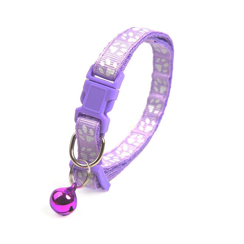 Pet Collar Teddy Bomei Dog Cartoon Footprint Cat Necklace Supplies With Bell Adjustable Buckle Cat Accessories Collar Small Dog: Light Purple