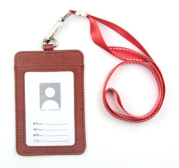 High-grade PU Card holder Staff Identification Card Neck Strap with Lanyard badge Neck Strap Bus ID holders: Cinnabar withlanyard