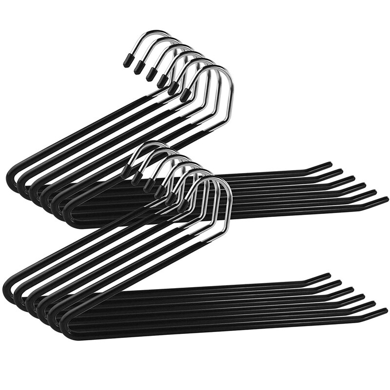 Metal Slacks/Trousers Hangers Open Ended Pants Easy Slide Organizers, Chrome and Black Friction, Non-Slip Arms, Set of 10