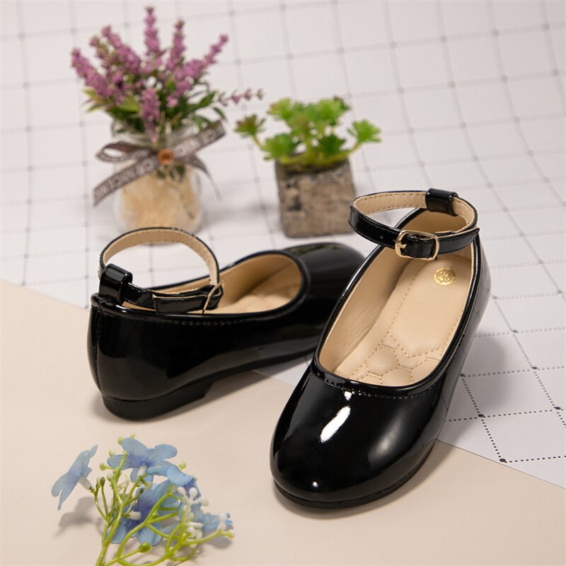 Chaussures en cuir noires pour enfants, printemps/automne, chaussures de princesse pour filles, spectacle, écolière, bébé, fête de danse, 02A