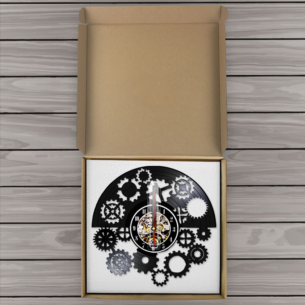 Reloj de pared gótico Steampunk, dispositivo de grabación de vinilo negro LP, arte de pared Vintage Tribal, reloj de máquina