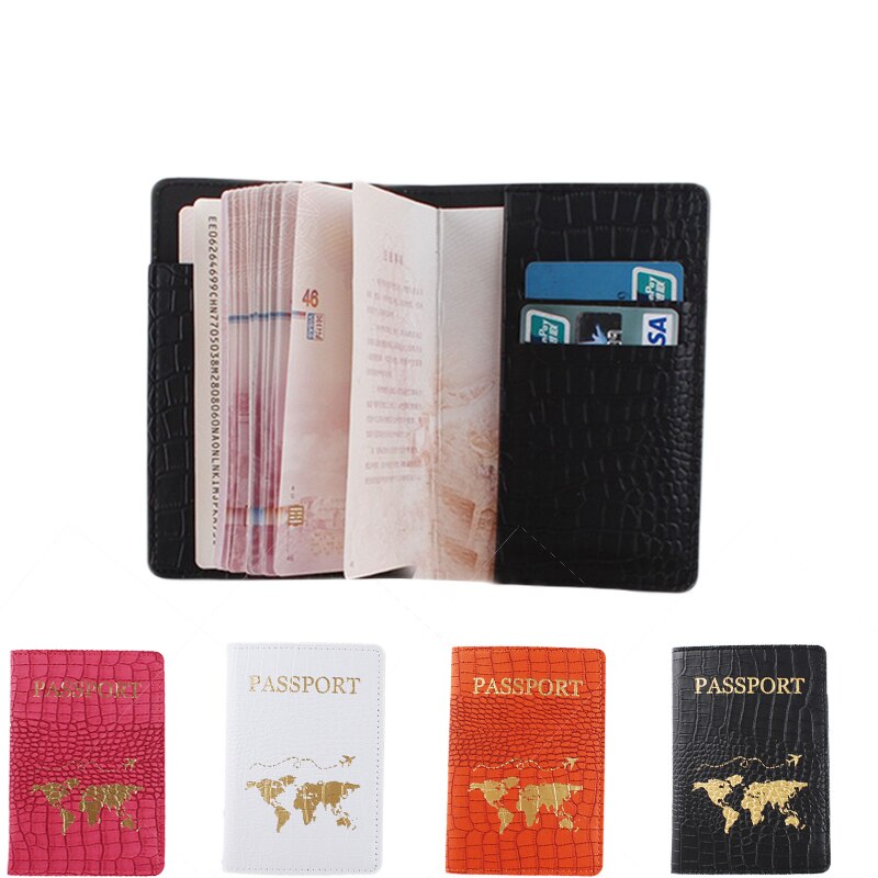 Map Passport Cover Crocodile Pattern Letter Women Men Travel Passport Cover Holder Travel Credit Card Holder Case