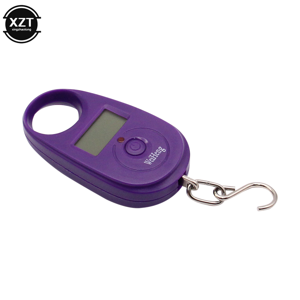 Mini báscula Digital electrónica de 25Kg y 5g, báscula electrónica para equipaje de bolsillo con peso para pesca, gancho para colgar, Mini balanza de pesaje LCD: Morado