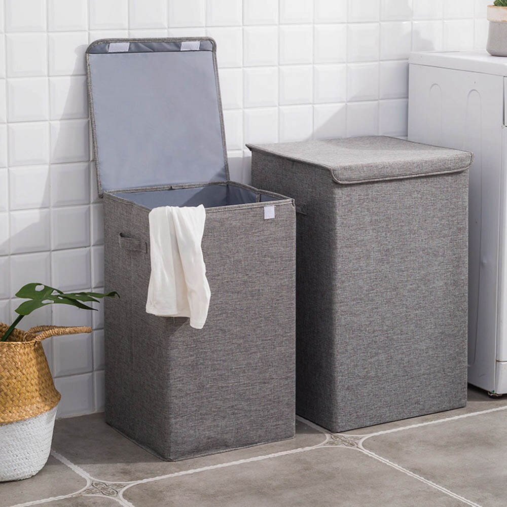 Cotton Laundry Basket With Cover Bathroom Laundry Basket Large Kitchen Storage Basket Home Collapsible Waterproof Laundry Hamper
