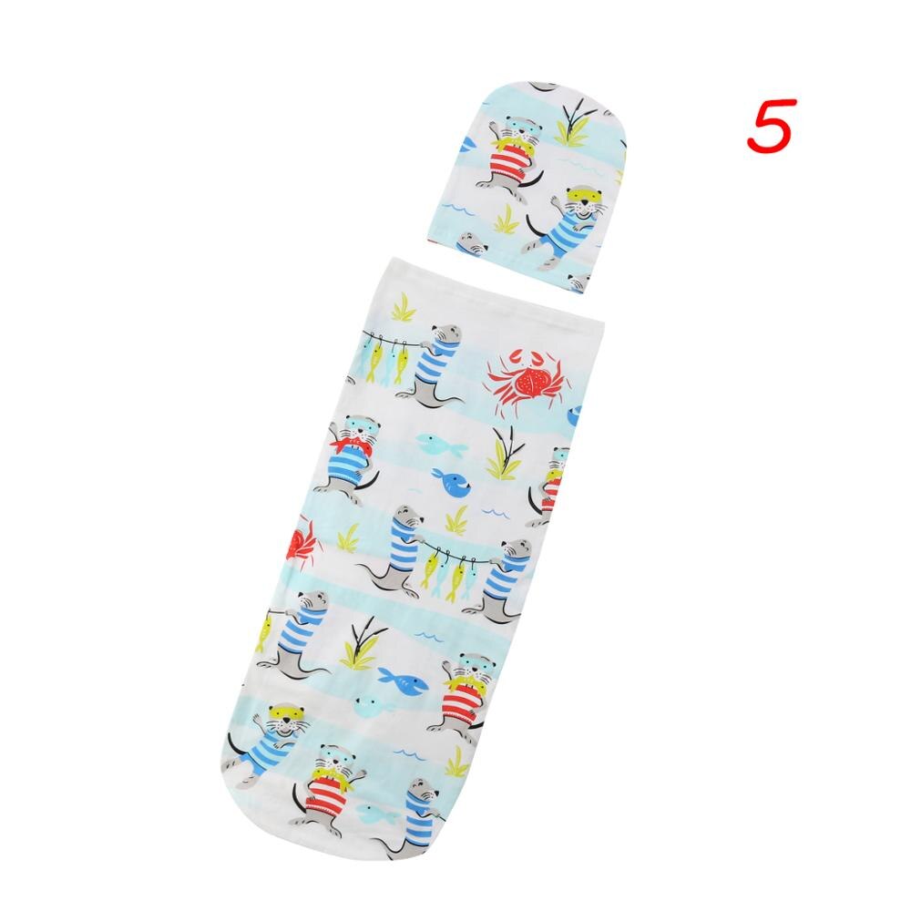 Baby Sleeping Bag Soft Comfortable Infant Swaddle Muslin Blanket Newborn Baby Wrap Swaddling Blanket Bag+Hat Set: 5