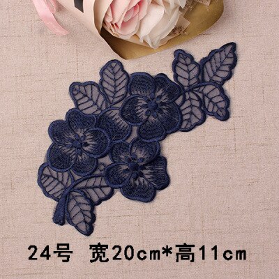 Parches bordados de encaje azul oscuro azul marino, iones para coser en ropa, apliques de mariposa y flores de Organza para ropa, pantalones vaqueros, vestido, rayas DIY: Azul oscuro