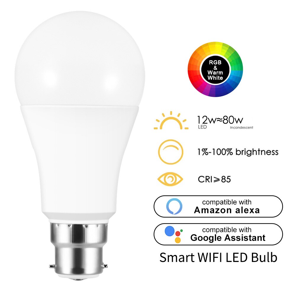 12W Smart Lamp E27/B22 Dimbare Wifi Led Licht 110V 220V App Voice Control Smart Lamp met Alexa En Google Assistent Licht