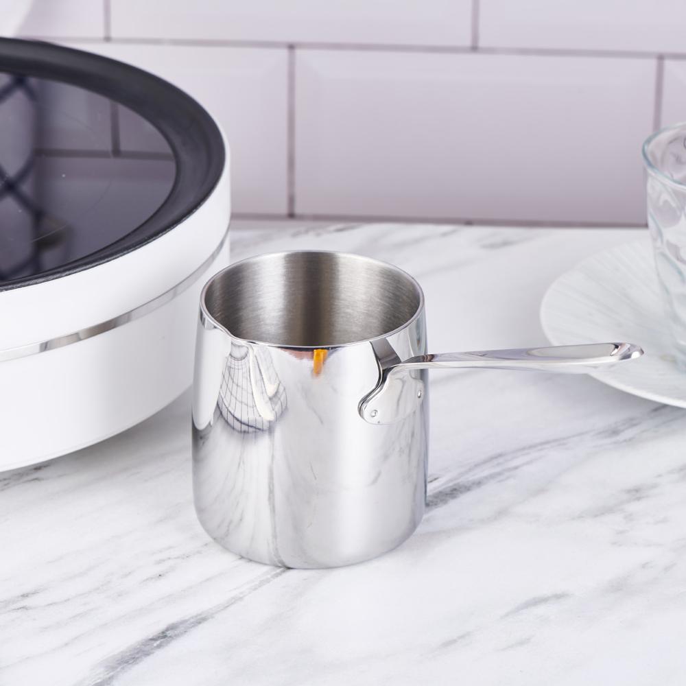 Cafetera calentador de leche Mini derretir mantequilla olla con caño 18/10 acero inoxidable de tres capas (12 onzas/370 ml)