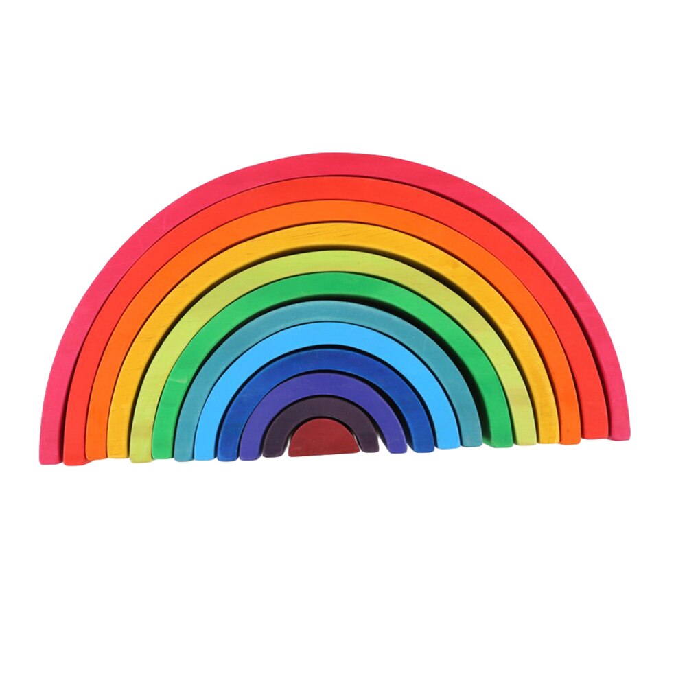 12 Puzzles Wooden Rainbow Tunnel Stacker Nesting Sculpture Building Kids Toy: Colorful