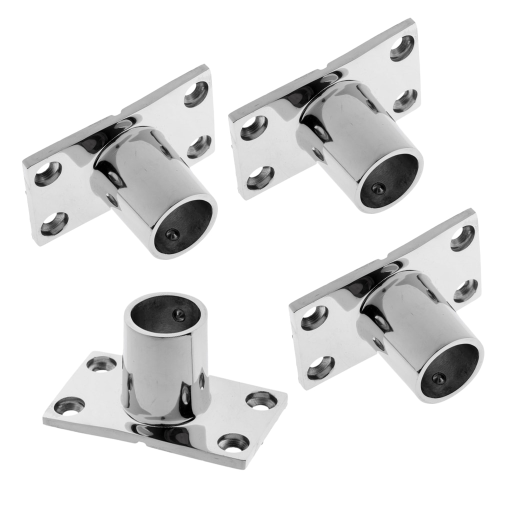 4x Stainless Boat Handrail Rectangular Base 90 Degree Rail Fitting 1" 25mm