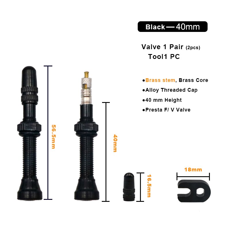 2 Stuks 40/60 Mm Fiets Vacuüm Luchtventiel Duurzaam Legering Stuurpen Messing Kern F/V Presta Mtb Tubeless Band Nozzle Cap Fietsen Onderdelen
