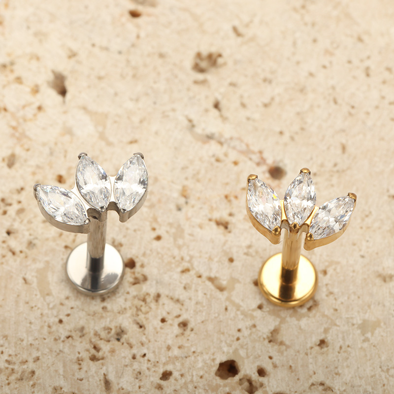G23 titan piercing labret innvendig gjenge leppepiercing marquise kubisk zirkonia leppestift ørebein negl kroppspiercingsmykke
