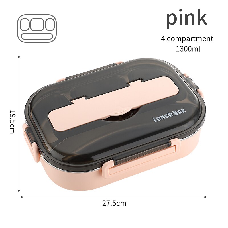 HENGFENG Portable 304 Stainless Steel Lunch Box Japanese Style Compartment Bento Box Kitchen Leakproof Food Container