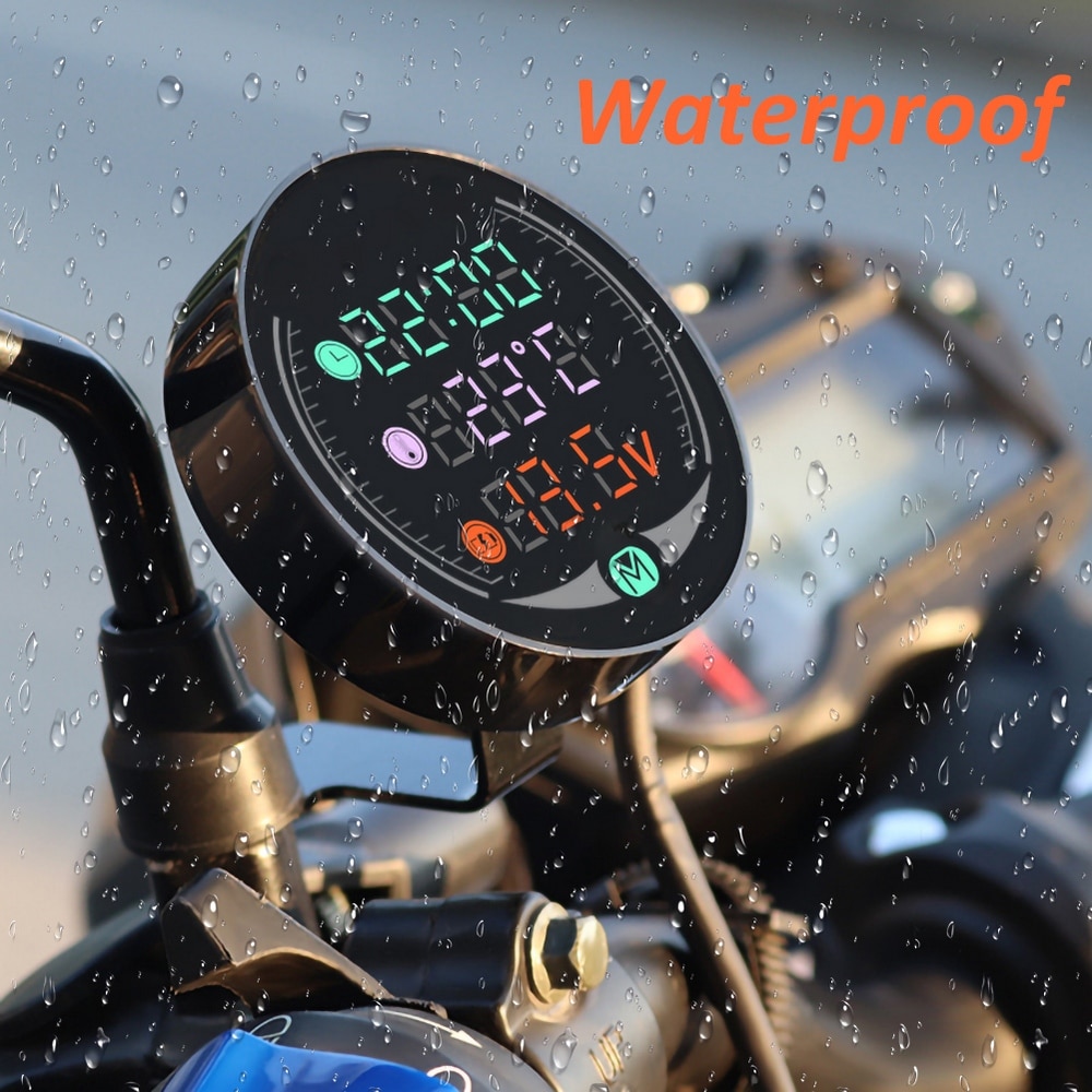 3- i -1 motorcykel atv elektronisk urtermometer voltmeter vandtæt rund led display voltmeter 12v 24v 36v universal