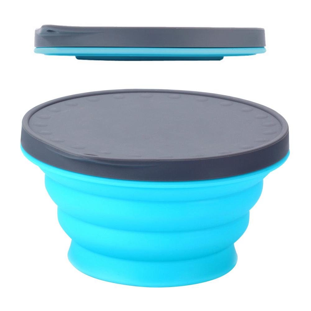 Vaisselle pliable en Silicone, récipient alimentaire Portable, plat à salade, Camping voyage bol de nourriture en plein air pour la cuisine: Blue