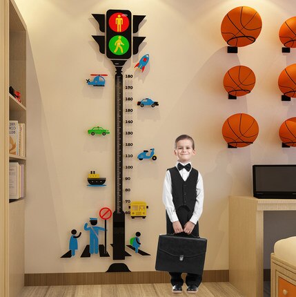 Nordic acryl 3D hoogte sticker verkeer licht muursticker kinderkamer cartoon baby meten hoogte muursticker slaapkamer: B