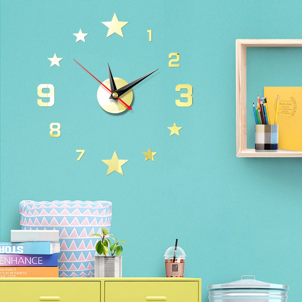 Acrylic wall Clock Home Decorative Wall Clock DIY Strip Rectangular Mirror Wall Sticker: Yellow