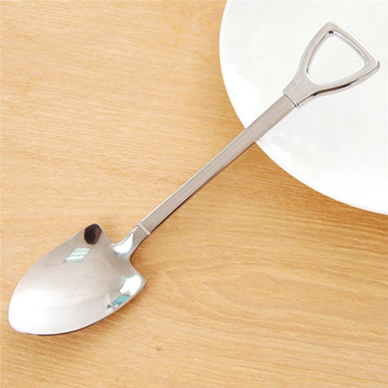 1 cuchara de acero inoxidable con forma de pala, de café, helado, cuchara sopera de miel, mango largo, cucharas de té para niños