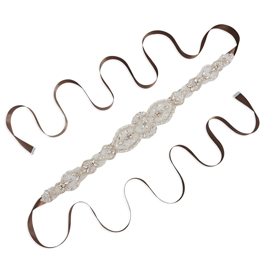 Trixy S234 Damesmode Rrhinestone Riemen Bruiloft Riemen Kralen Bridal Riemen Taille Riem Lint Riem Voor Bruiden Bruidsmeisjes: brown