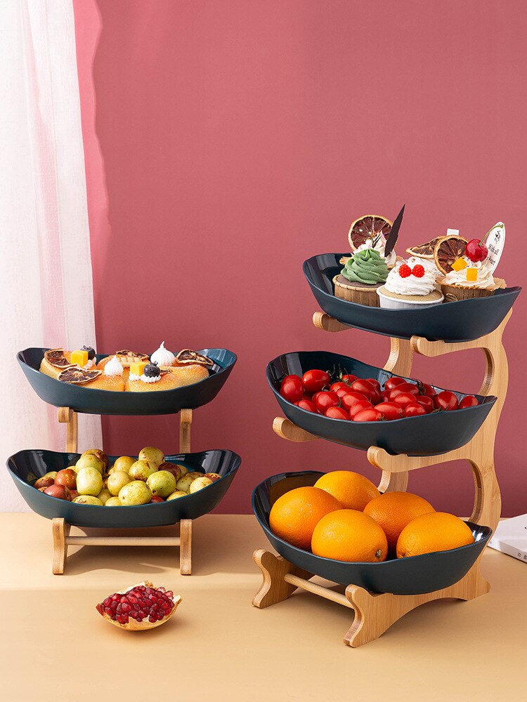 2/3 Tiers Plastic Fruit Platen Met Houten Houder Ovale Kommen Voor ...