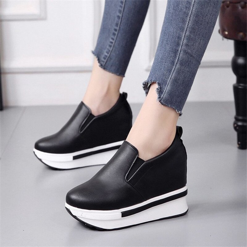 8CM High Heel Sneakers with High Sole Womens Trainers White Black Wedge Sneakers Women Chunky Shoes Woman Platform