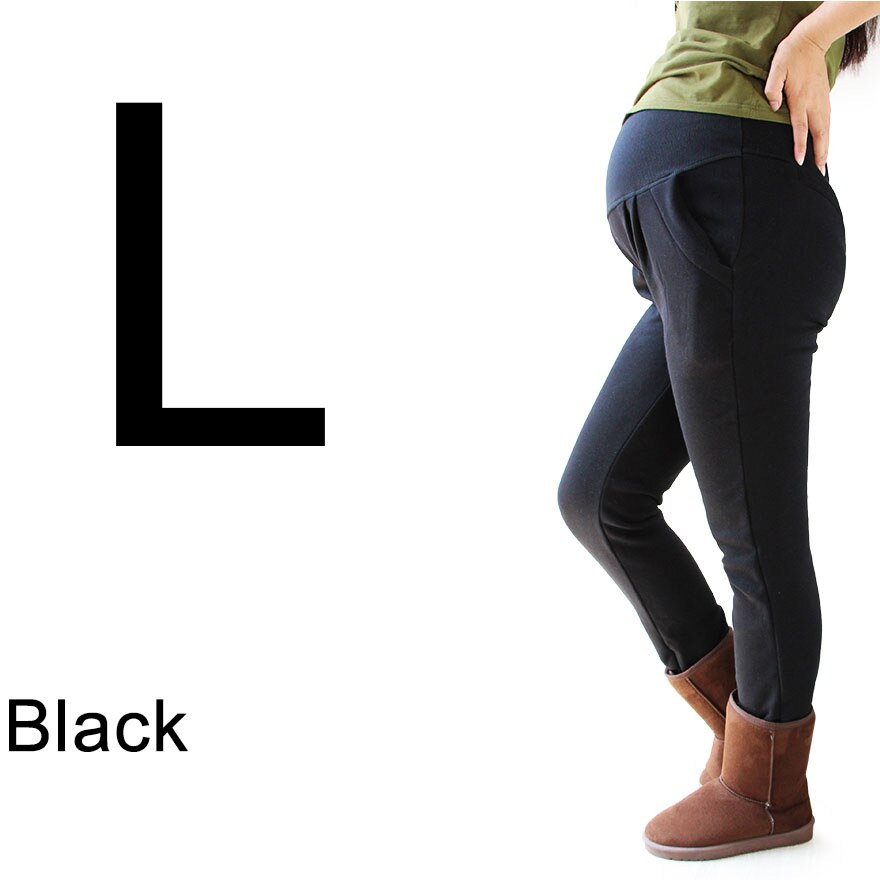 Big Size Winter Maternity Velvet Leggings XL XXL 3XL 4XL Adjustable High Elastic Legging Pants For Pregnant Women Warm Clothes: Black L