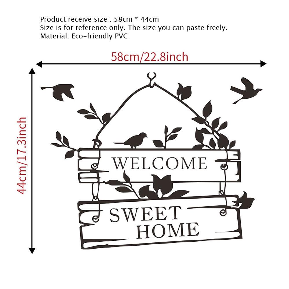 Welcome Sweet home Wall Sticker Little bird flower vine living room home decoration Mural art Decals wallpaper door stickers