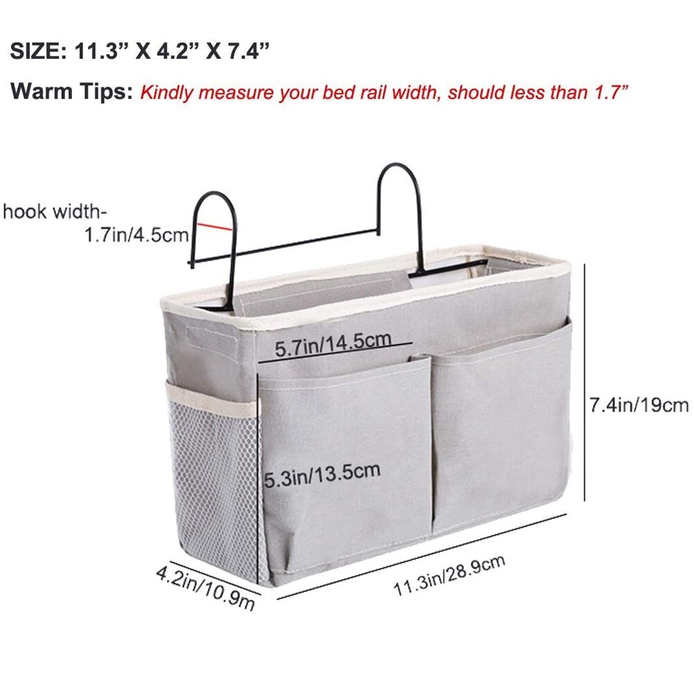 1 Pcs Bedside Hanging Storage Organizer Bedside Caddy With Metal Hooks Bunk Bed Storage Pocket For Books Phones Tablets