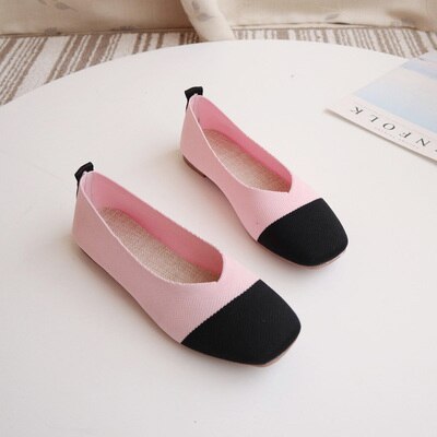 EOEODOIT Karree Patchwork Frauen Schuhe V Mund strecken betroffen Atmungsaktive Stoff Ballett Wohnungen Weibliche Beiläufige Gemütliche Turnschuhe Loafer: Rosa / 5