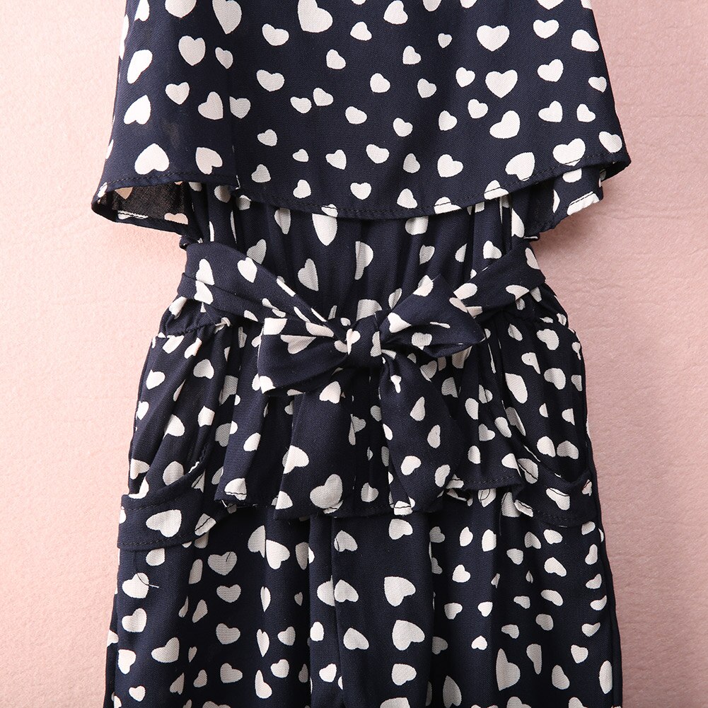 Casual sommar barn overall 2-7 år flickor remmar byxor svart+hjärta prick jumpsuit bomull