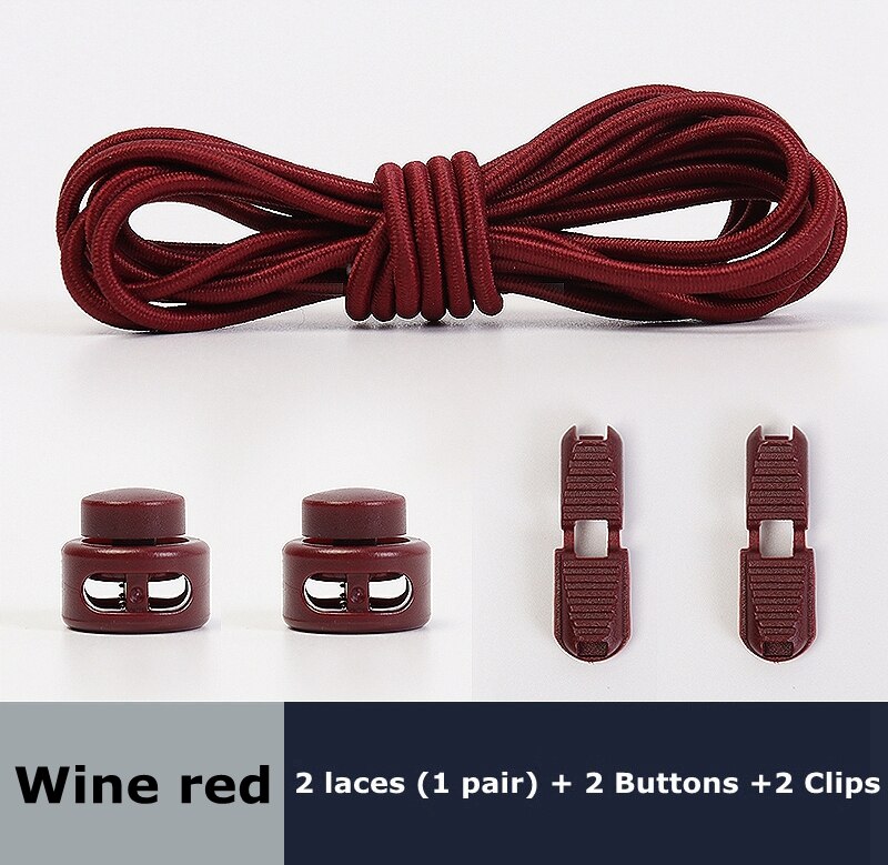 Cordones elásticos redondos de primavera, cierre de plástico de rápido uso en 1 segundo, sin cordones, adecuados para todos los cordones para perezosos, 1 par: Color vino