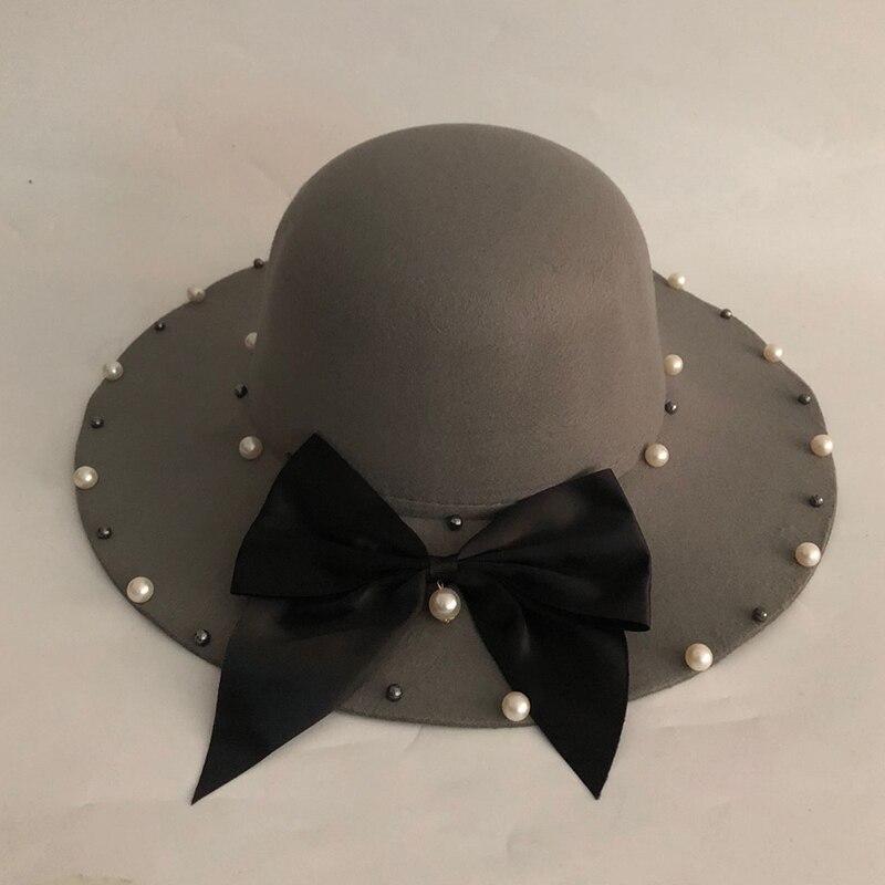 Vinter hatte solid uld blanding sløjfe pære fedoraer til kvinder pige afslappet forårs uld kunstige jazz kasketter simple top hatte