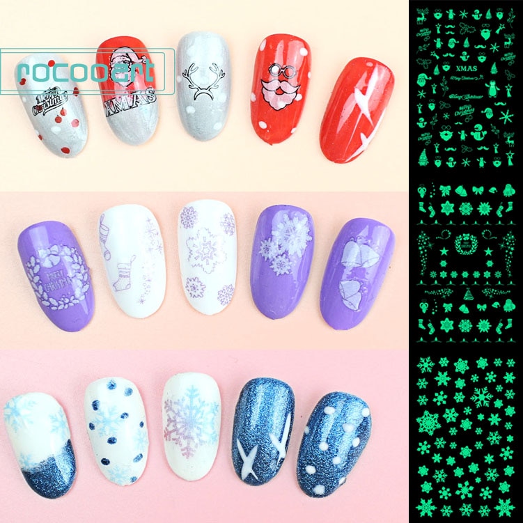 Sn luminous series nail art stickers tips dekoration negle wraps harajuku glædelig jul xmas musik manicura klistermærker