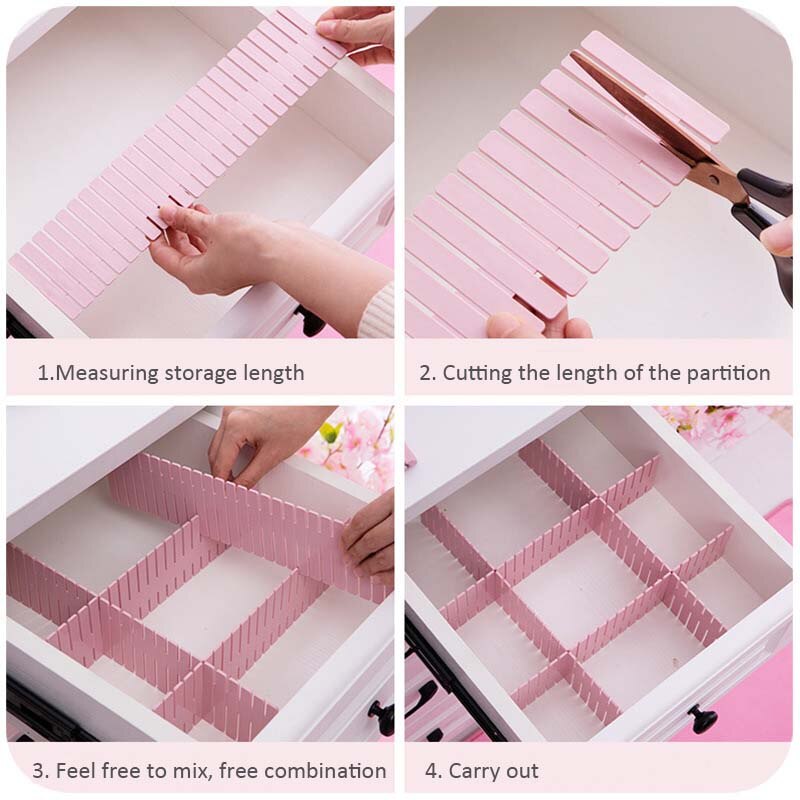 4 Uds. Ajustables de separadores de cajones de plástico, divisor de cajones extensible de rejilla DIY para lazos, calcetines, sujetador, cajones de cocina, organizadores de escritorio