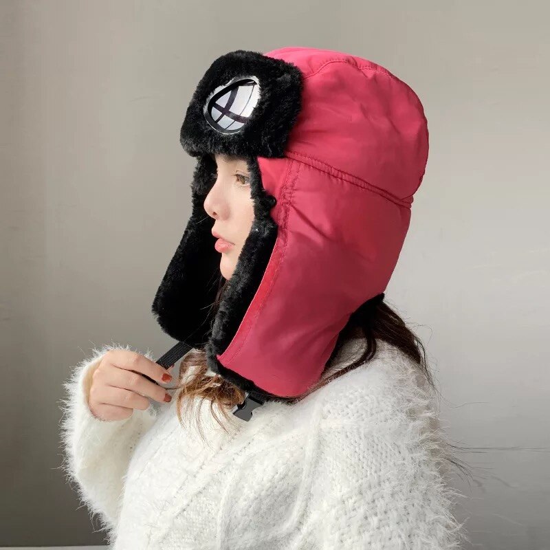 Vinter balaclava mössa för kvinnor män ansiktsmask motorhuv glasögon vindtät tjock varm snö skidor vintermössa öronskydd