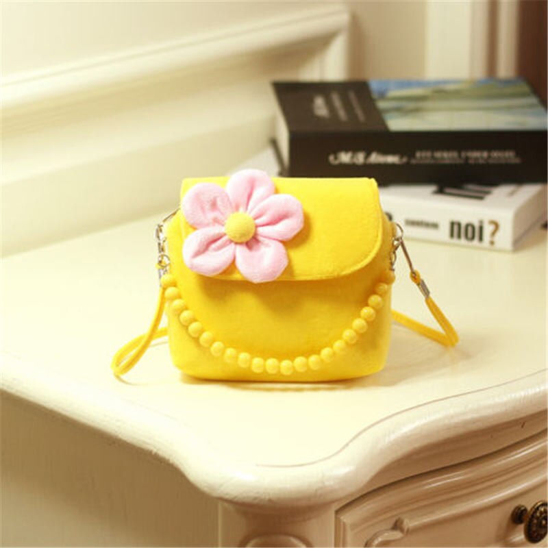 freundlicher Baby Mädchen 3D Blume Mini Reißverschluss Abdeckung Schulter Handtasche Schlüssel Münze Geldbeutel Crossbody-tasche Samt Schulranzen Bote Geldbörse Tote: Gelb