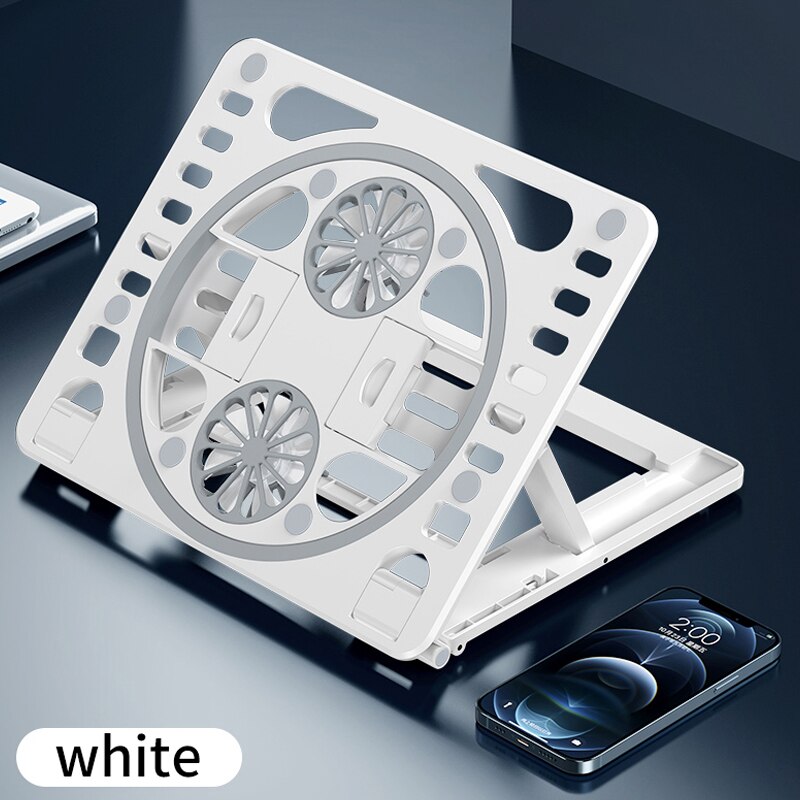 Rotatable Laptop Cooler Laptop Cooling Pad Foldable Notebook Gaming Cooler Stand with Two Fan and USB Ports for 10-17inch Laptop: T31 White
