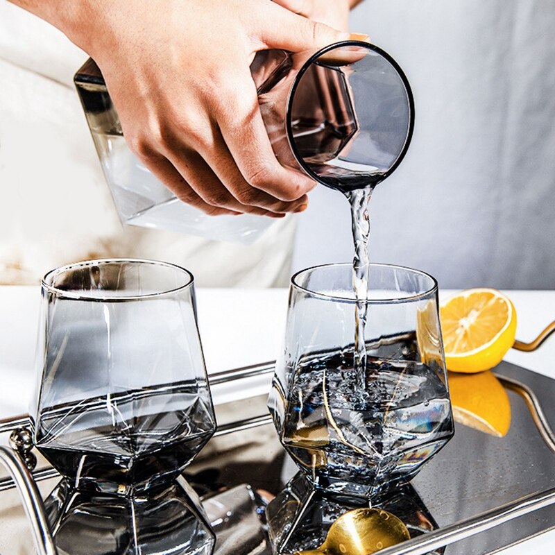 Diamond Whiskey Glazen Sets Waterkoker Met Hout Bal Deksel Duidelijk Kruik Voor Sap Cocktail Wijn Glazen Set: Transparent