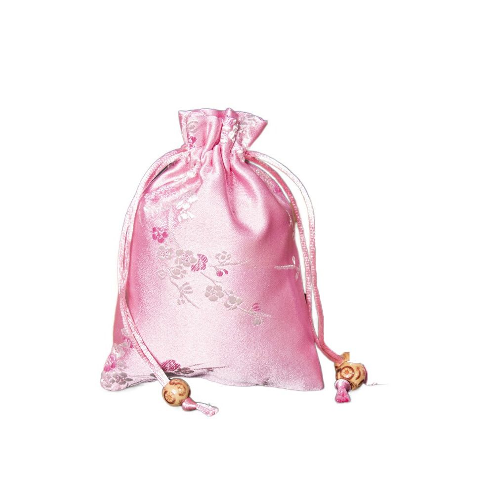 Satijnen Opbergtas Mode Bloem Geborduurd Vrouwen Sachet Trekkoord Snoepzak Sieraden Verpakking Tas Dames: Zilver